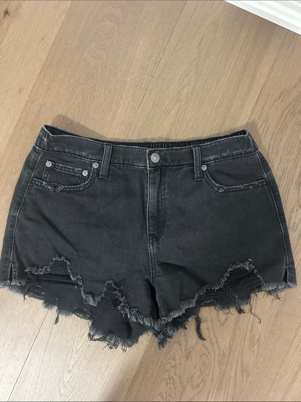Aerie Black Distressed Denim Shorts